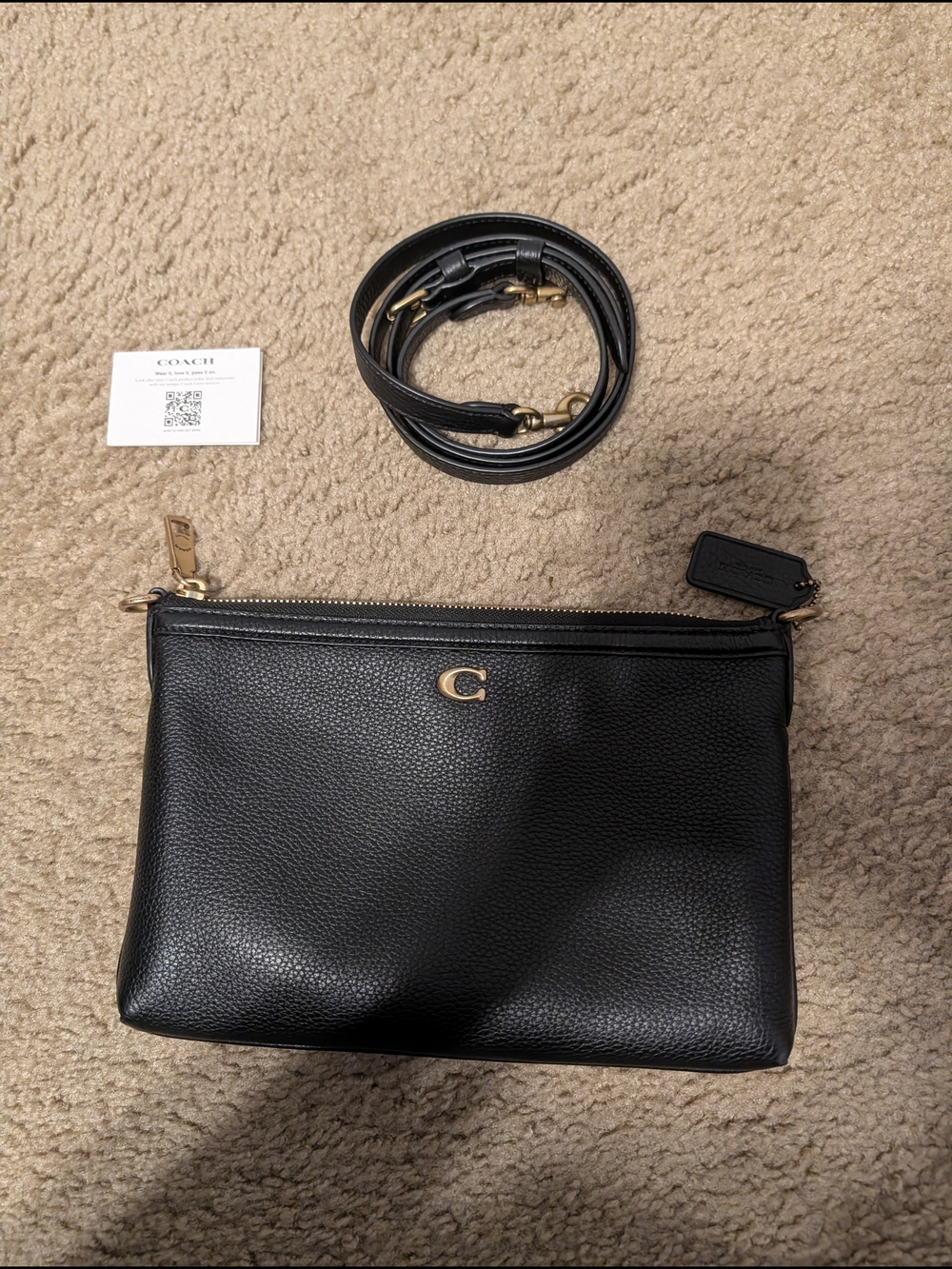 Coach Black Pebbled Leather Legacy Zip Crossbody.